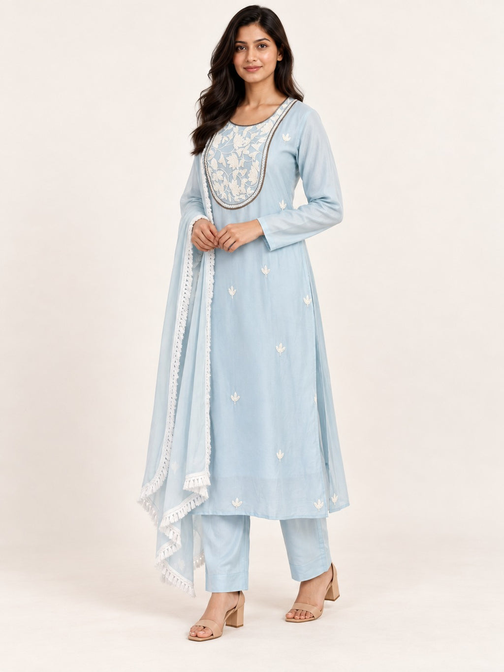 Legacy Pearl Poise Suit Set - Powder Blue by RuhRaaga House - 45 degree view
