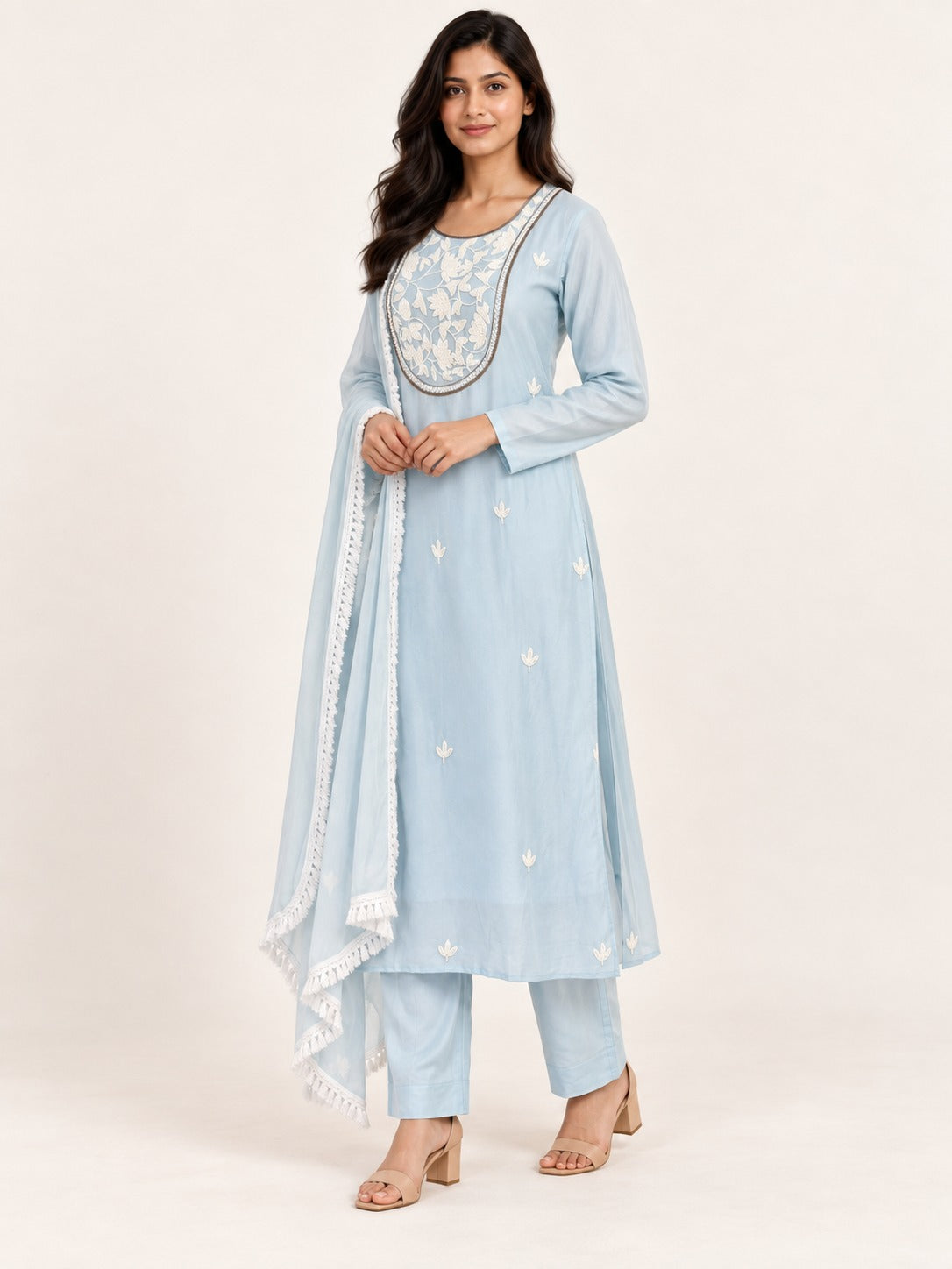 Legacy Pearl Poise Suit Set - Powder Blue by RuhRaaga House - 45 degree view