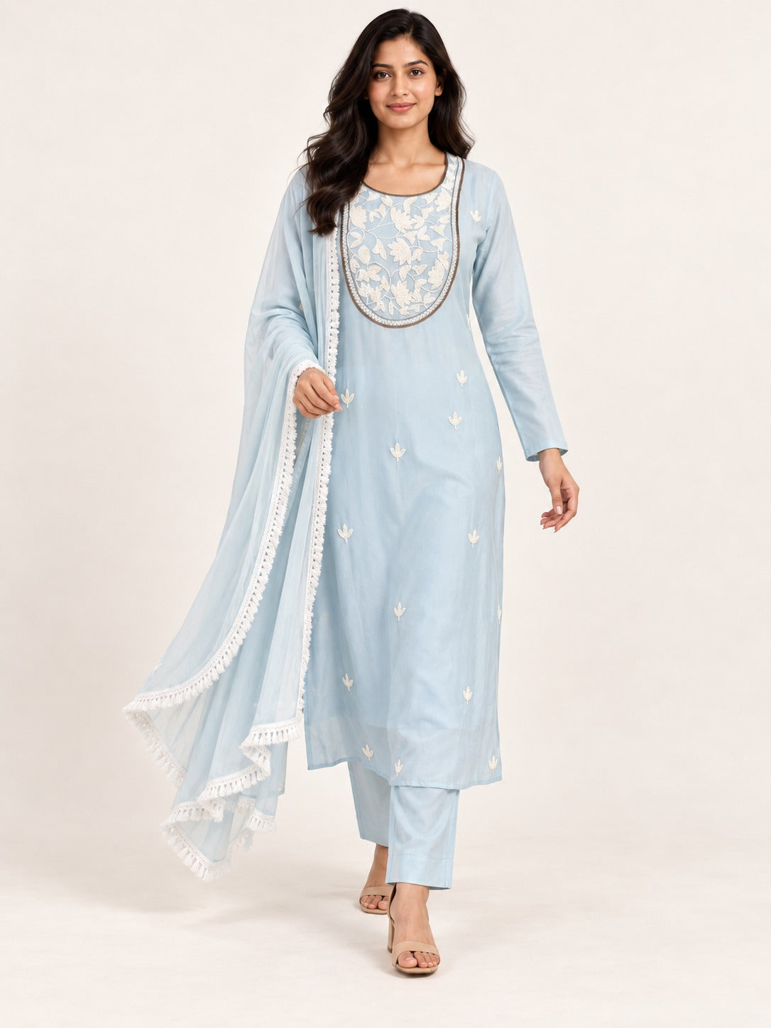 Legacy Pearl Poise Suit Set - Powder Blue by RuhRaaga House - walking view
