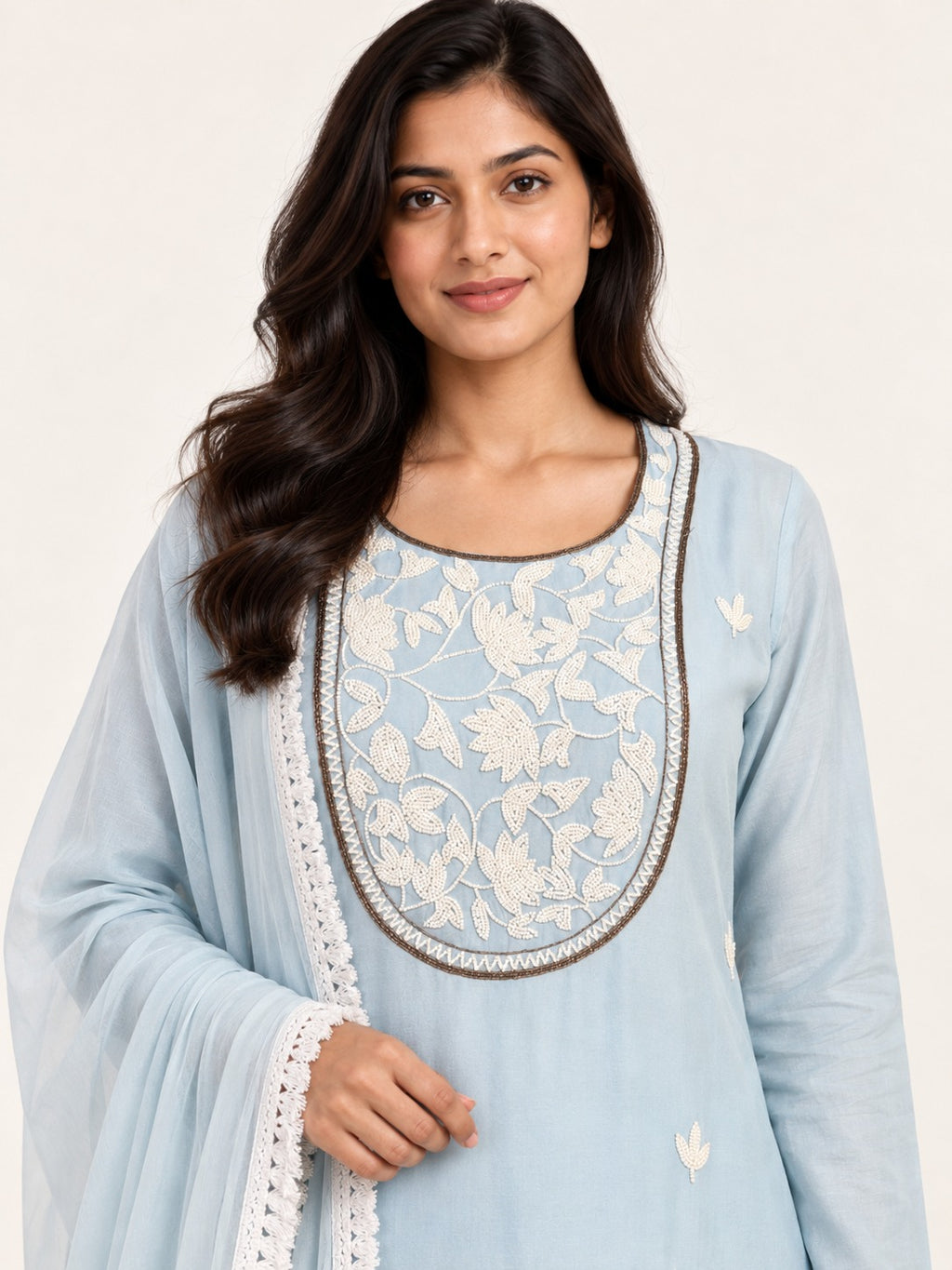 Legacy Pearl Poise Suit Set - Powder Blue by RuhRaaga House - detail close-up