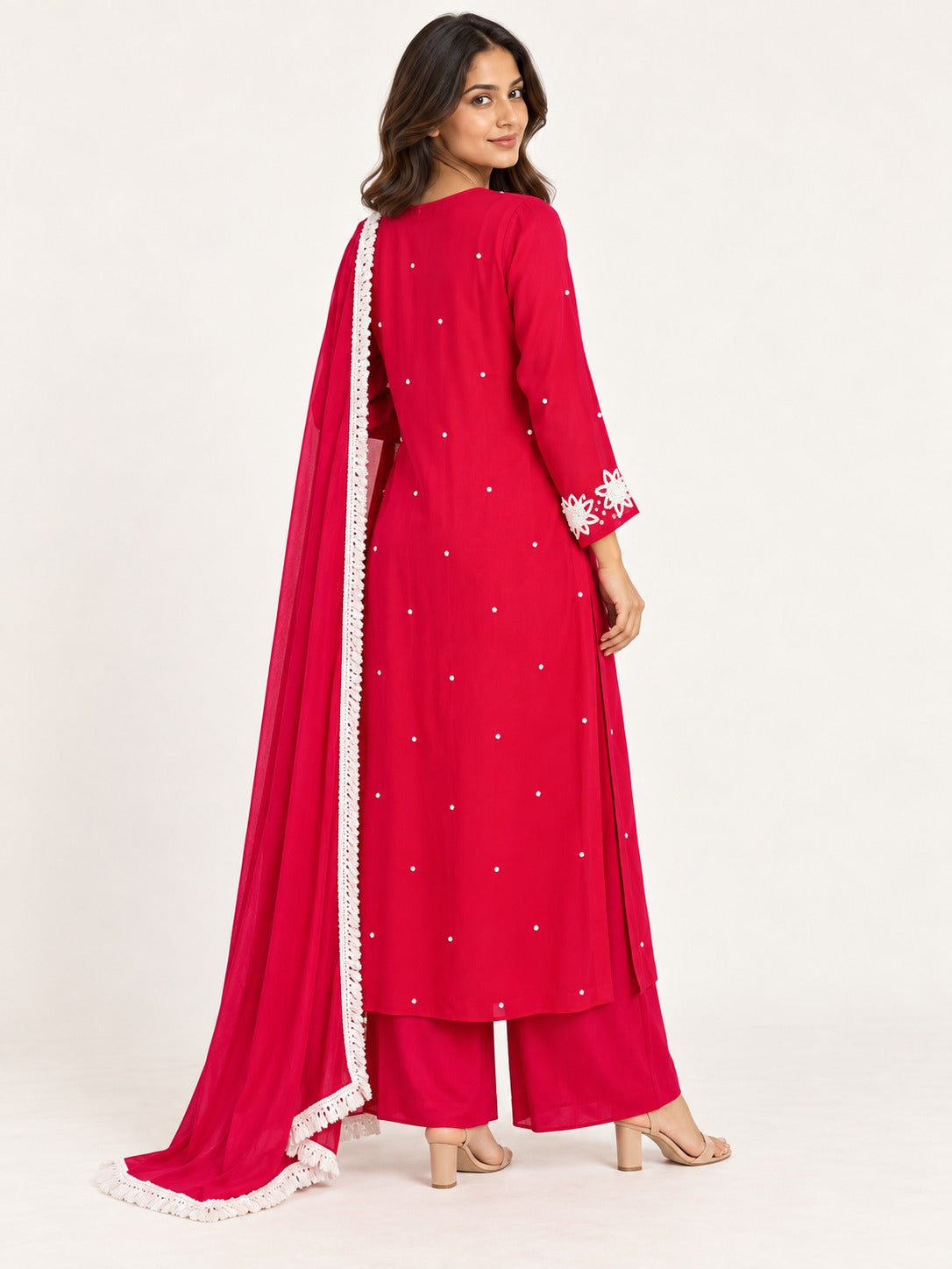 Legacy Pearl Garland Suit Set - Rani Pink by RuhRaaga House - side and back view