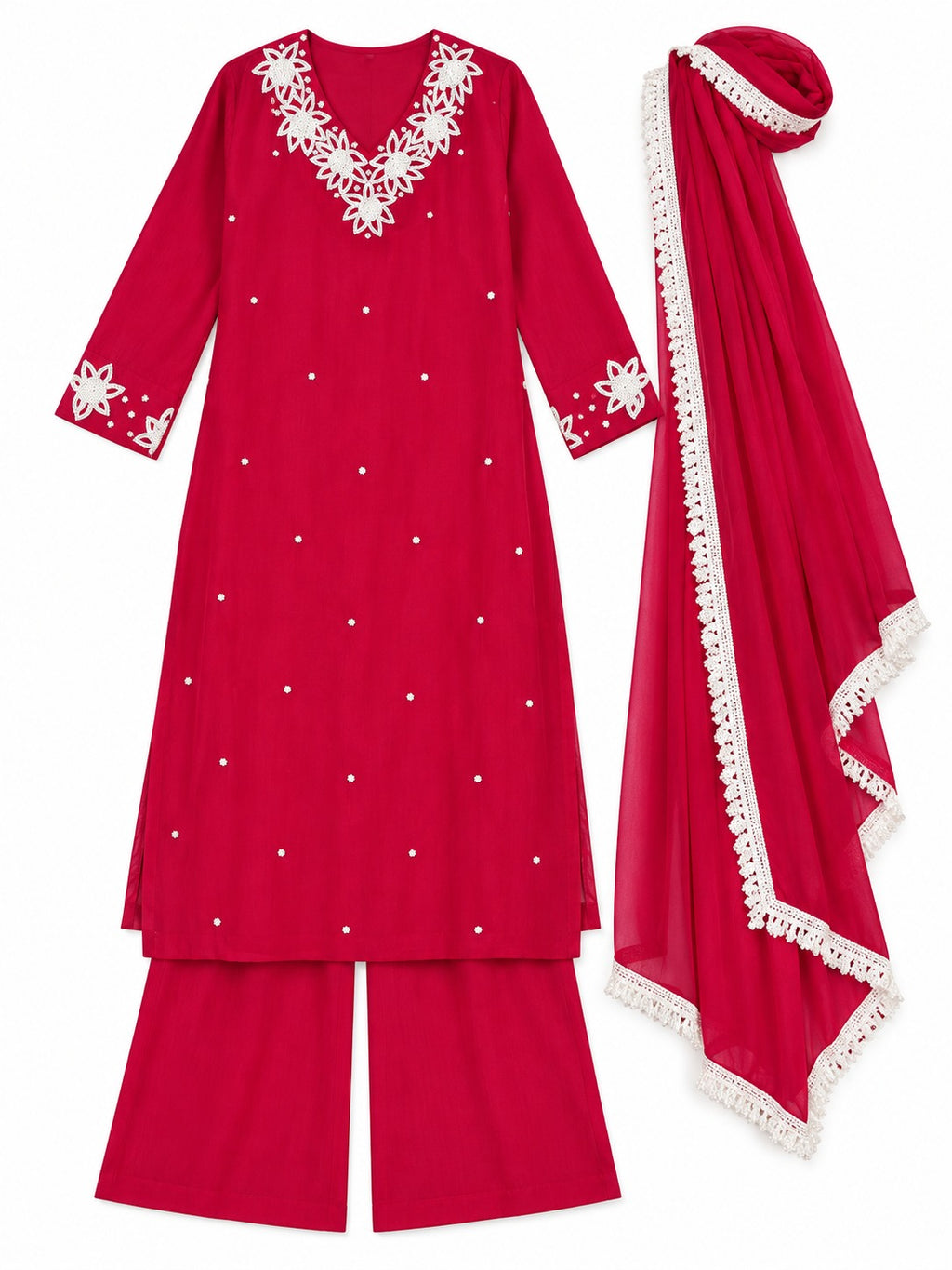 Legacy Pearl Garland Suit Set - Rani Pink by RuhRaaga House - product only