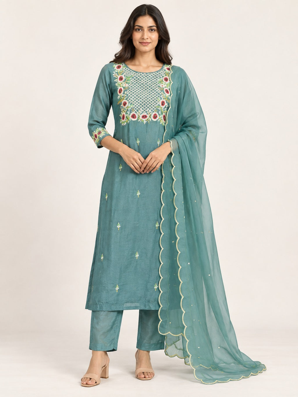 Legacy Sequin Bloom Suit Set - Aqua Green by RuhRaaga House - front view