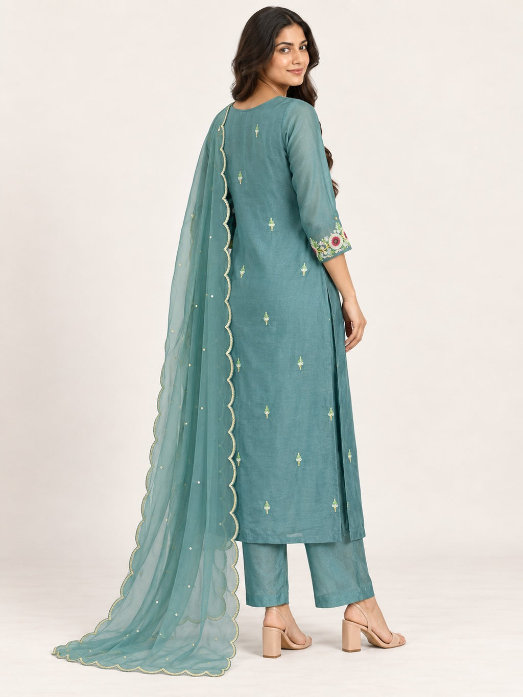 Legacy Sequin Bloom Suit Set - Aqua Green by RuhRaaga House - back view