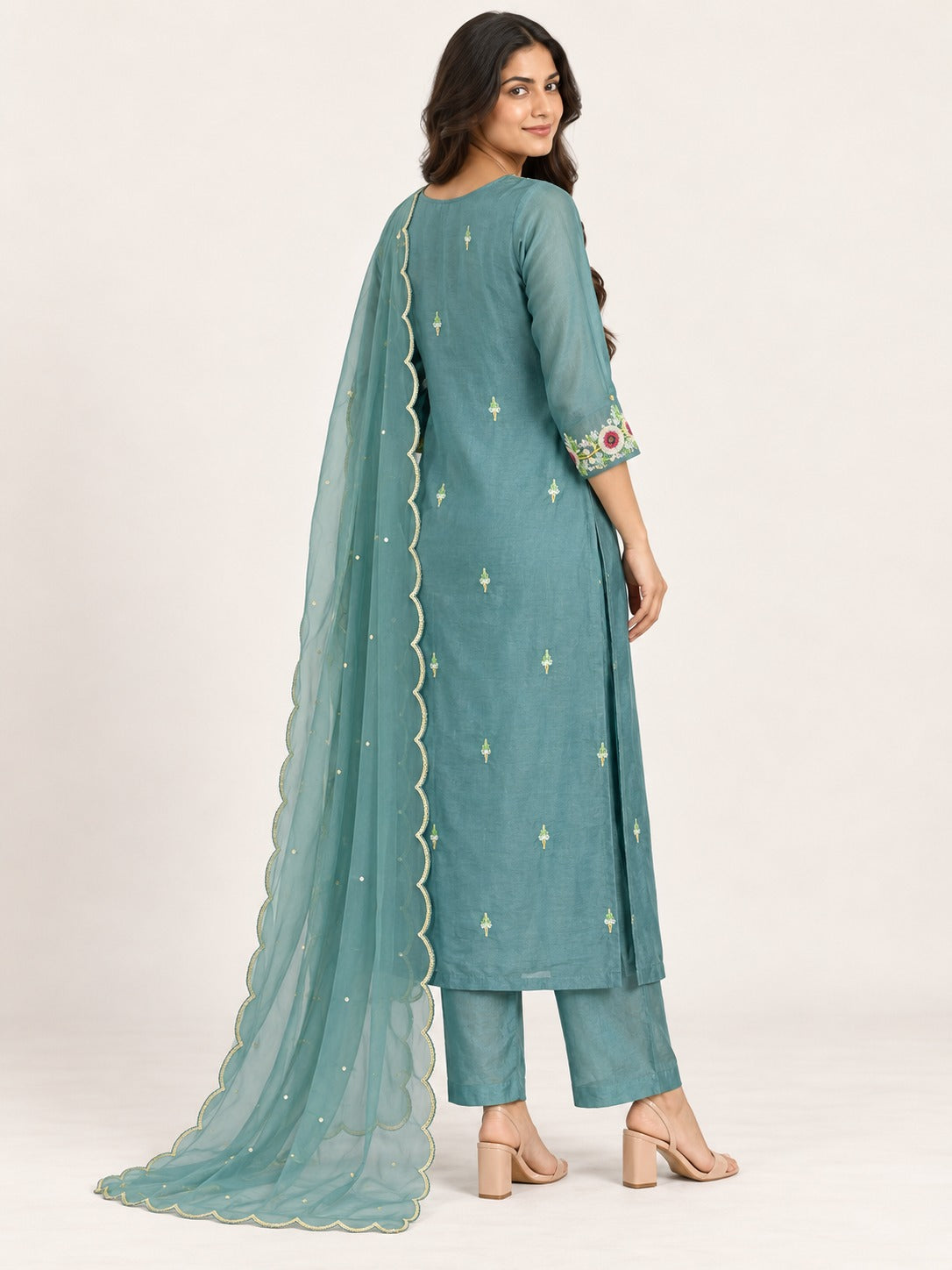 Legacy Sequin Bloom Suit Set - Aqua Green by RuhRaaga House - back view