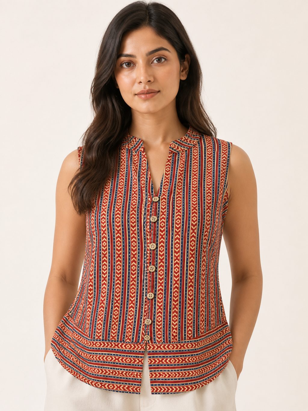 Assured Top - Terracotta Dusk - fabric and stitching close-up