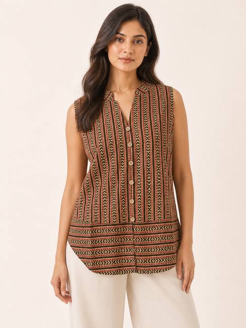 Assured Top - Walnut Brown - fabric and stitching close-up