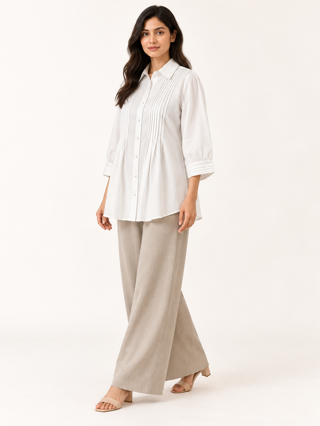 Centred Top - Pearl White - three-quarter view