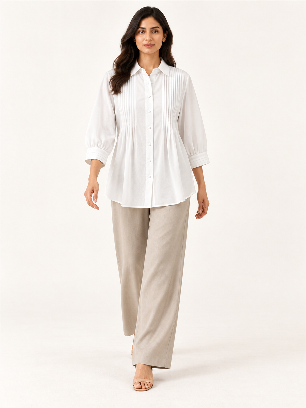 Centred Top - Pearl White - walking view