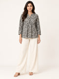 Ease Pleated Top - Charcoal Paisley by RuhRaaga House - front view