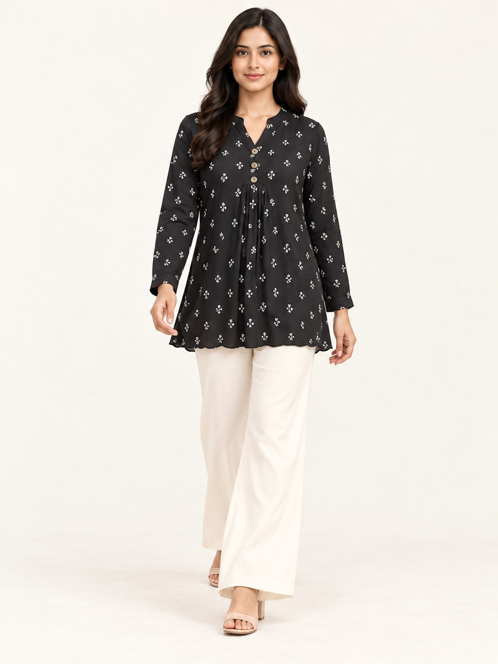 Ease Pleated Top - Midnight Bloom by RuhRaaga House - walking view