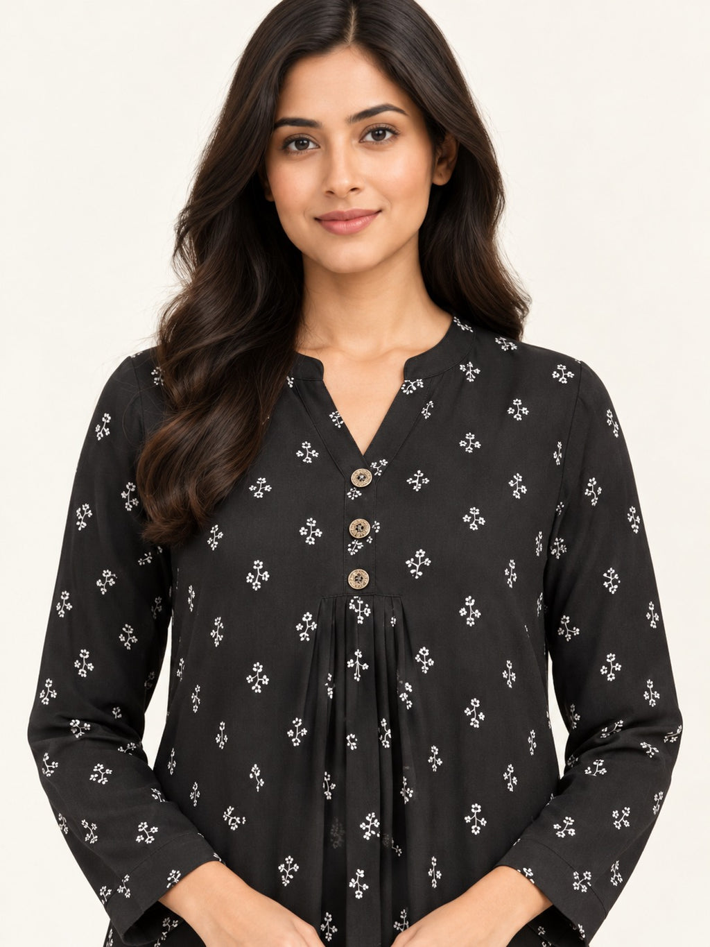 Ease Pleated Top - Midnight Bloom by RuhRaaga House - side and back view