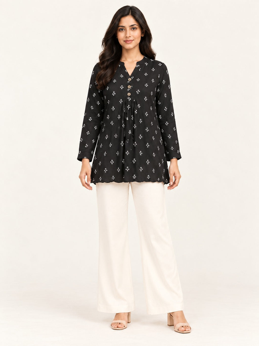 Ease Pleated Top - Midnight Bloom by RuhRaaga House - front view