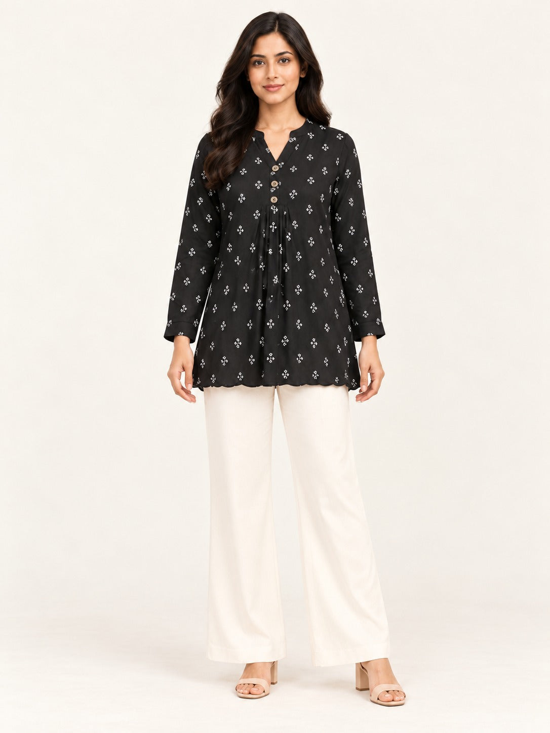 Ease Pleated Top - Midnight Bloom by RuhRaaga House - front view