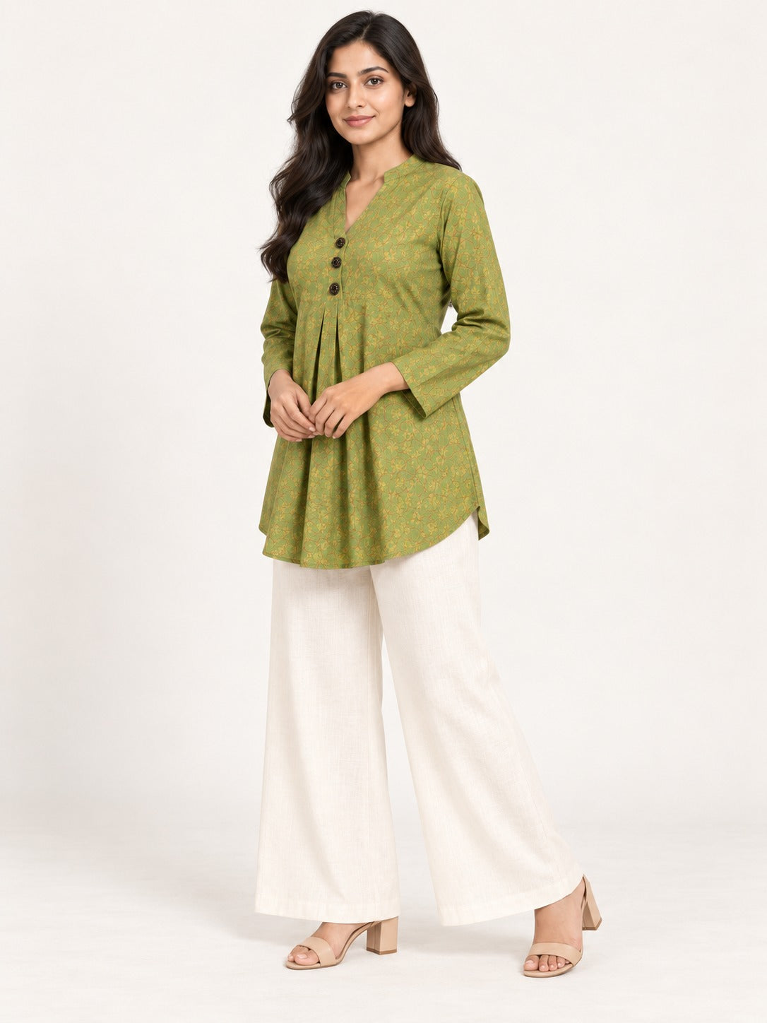 Ease Pleated Top - Moss Meadow by RuhRaaga House - front view