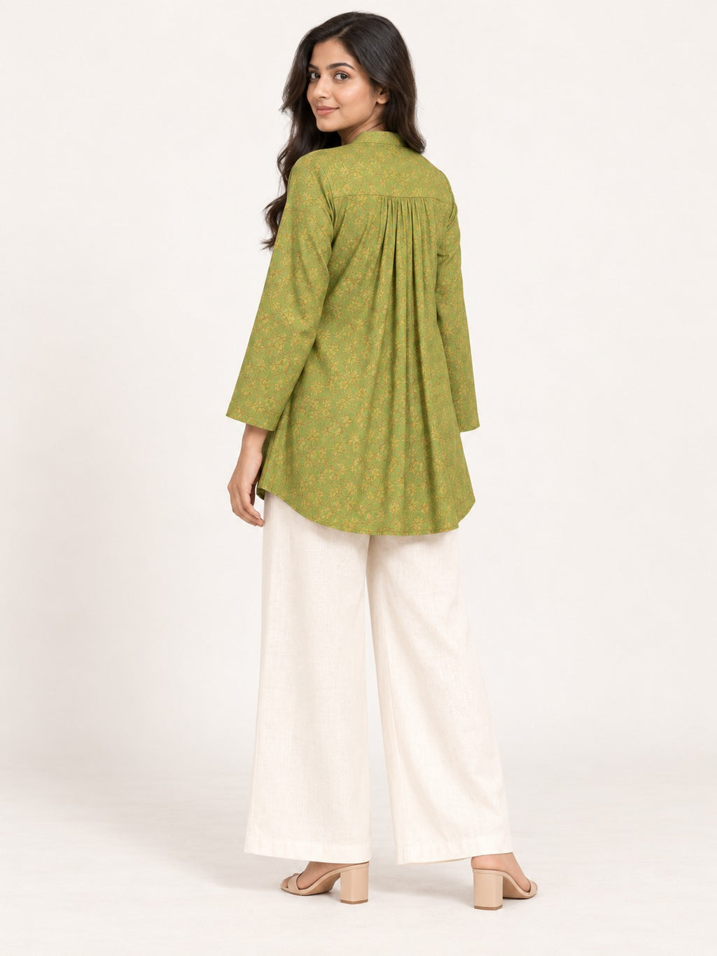 Ease Pleated Top - Moss Meadow by RuhRaaga House - 45 degree view