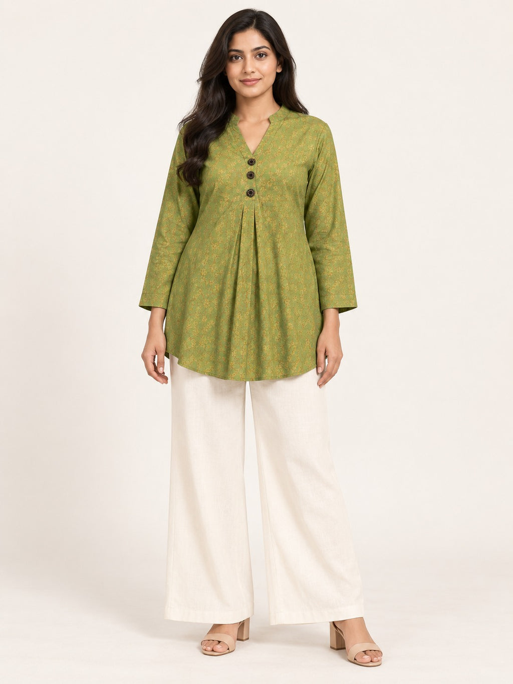 Ease Pleated Top - Moss Meadow by RuhRaaga House - walking view