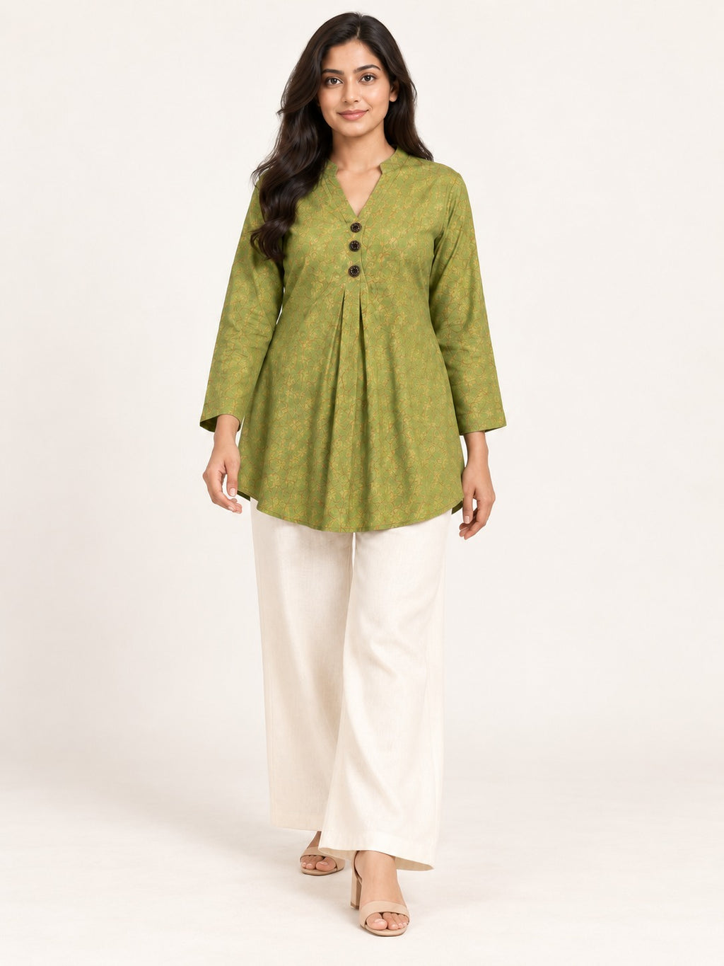 Ease Pleated Top - Moss Meadow by RuhRaaga House - side and back view