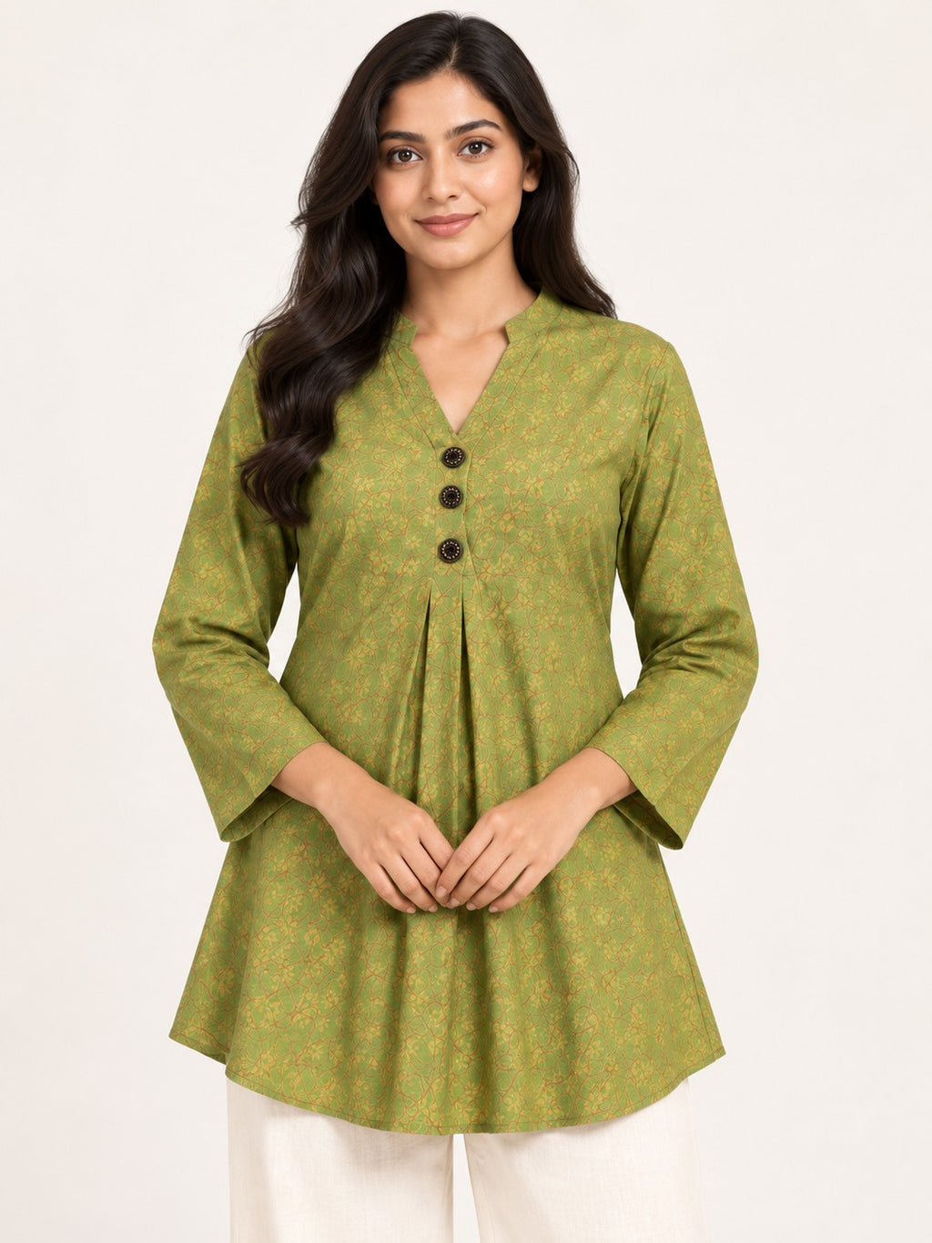 Ease Pleated Top - Moss Meadow by RuhRaaga House - detail close-up