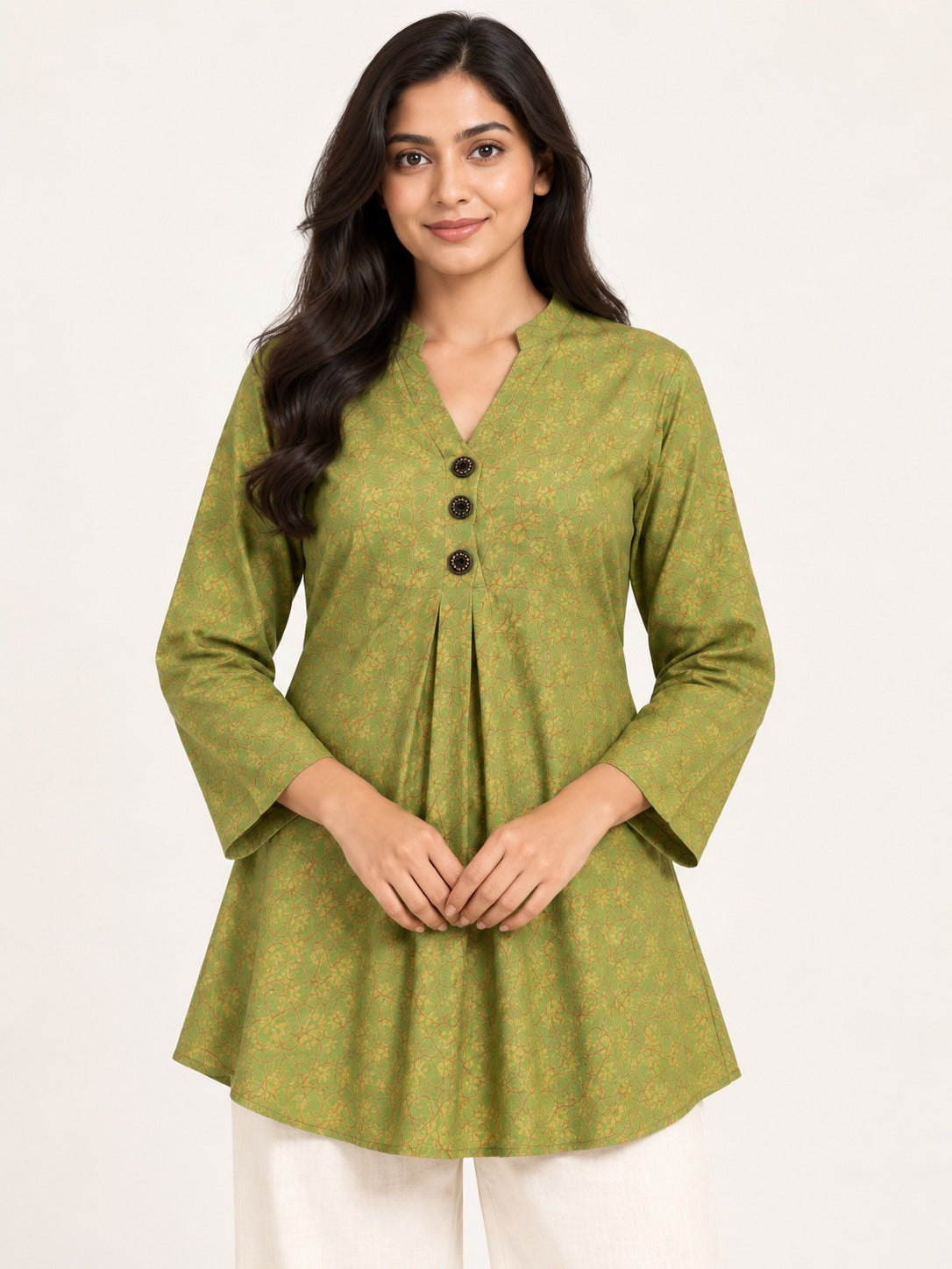 Ease Pleated Top - Moss Meadow by RuhRaaga House - detail close-up