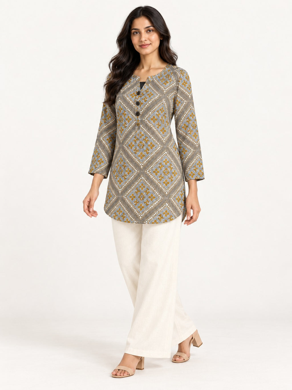 Ease Pleated Top - Ochre Mosaic by RuhRaaga House - front view
