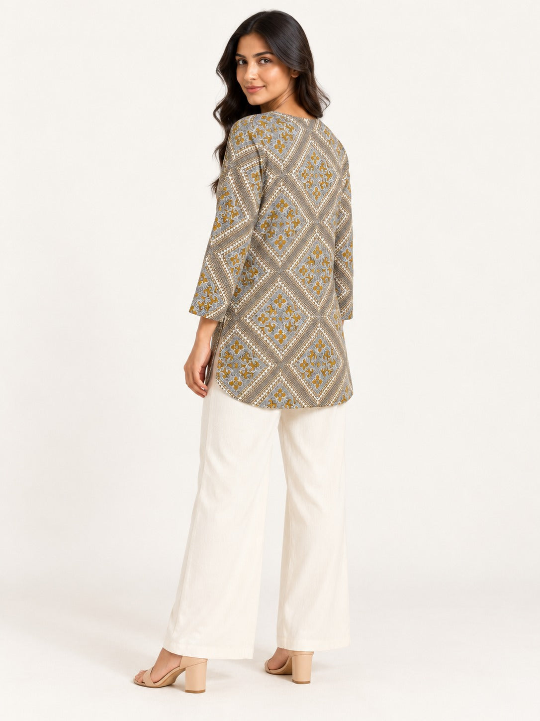 Ease Pleated Top - Ochre Mosaic by RuhRaaga House - walking view