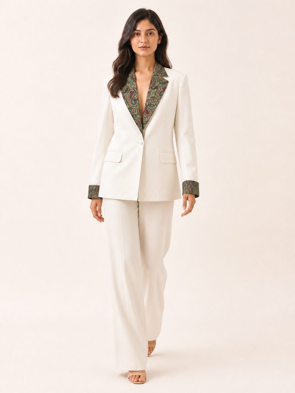 Embrace Blazer - Ivory Emerald - walking view