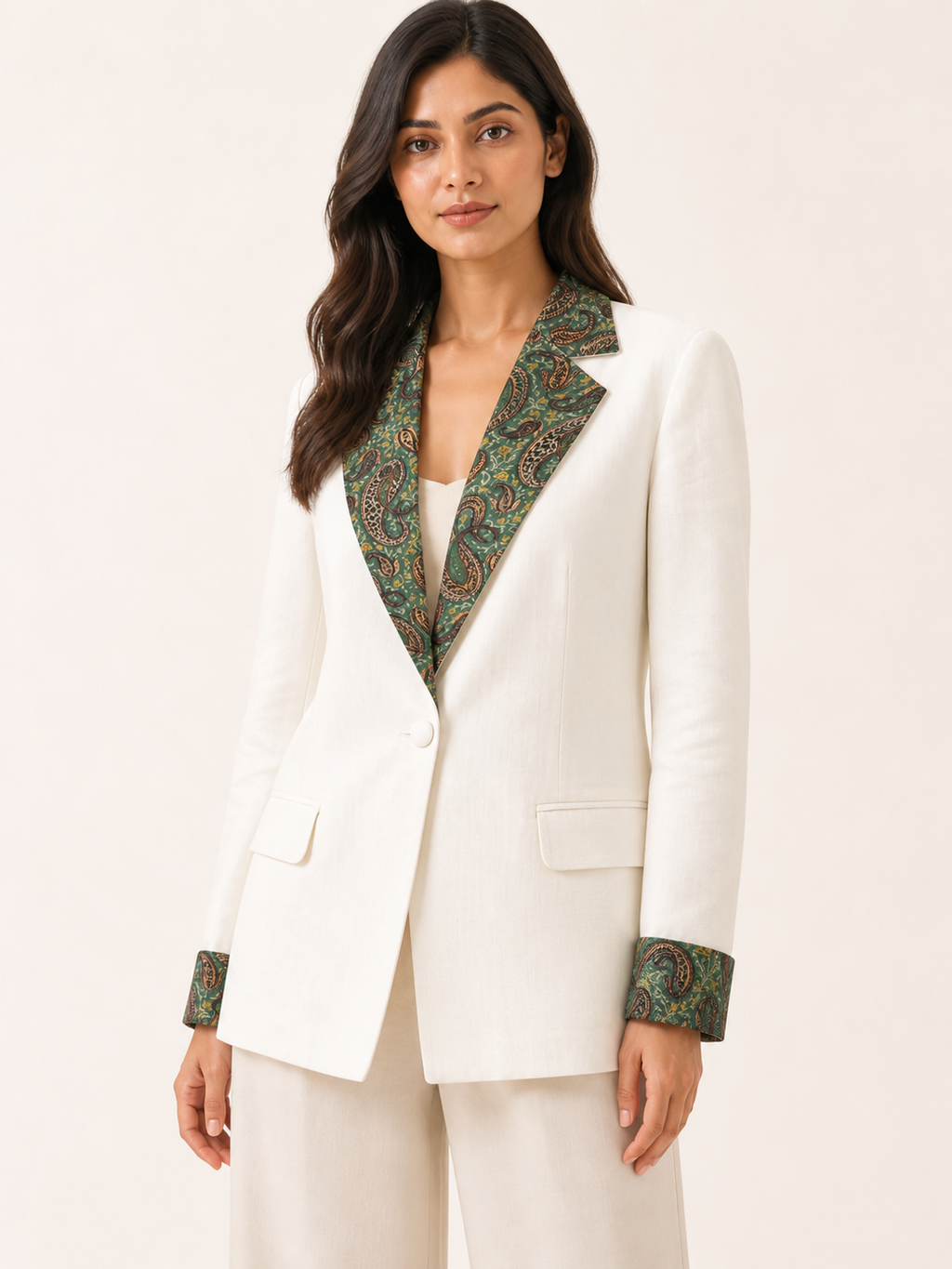Embrace Blazer - Ivory Emerald - embroidery close-up