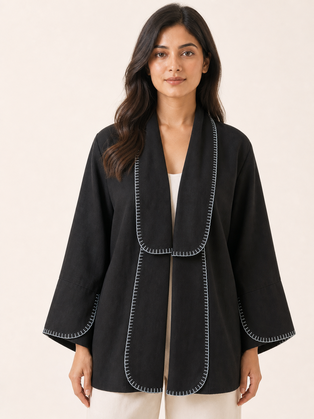 Sway Handcrafted Jacket - Onyx / Frost Blue - handwork close-up