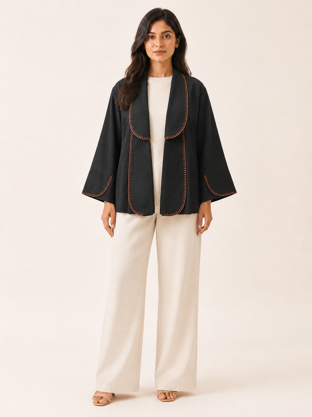 Sway Handcrafted Jacket - Onyx / Warm Coral - front view