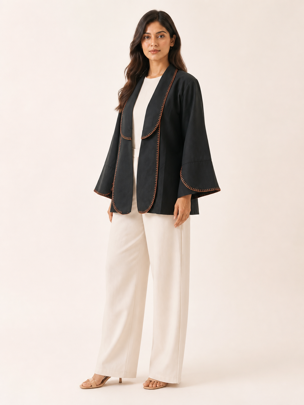 Sway Handcrafted Jacket - Onyx / Warm Coral - three-quarter view