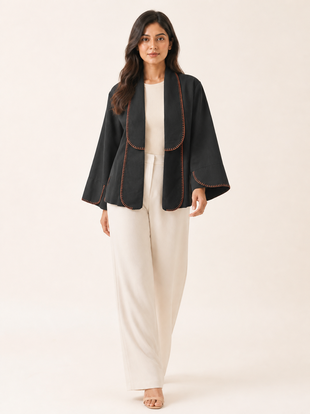 Sway Handcrafted Jacket - Onyx / Warm Coral - walking view