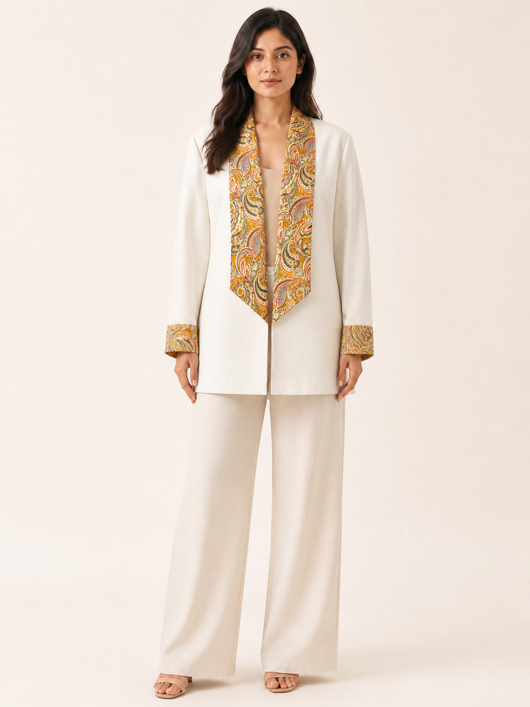 Embrace Longline Jacket - Ivory Marigold - front view
