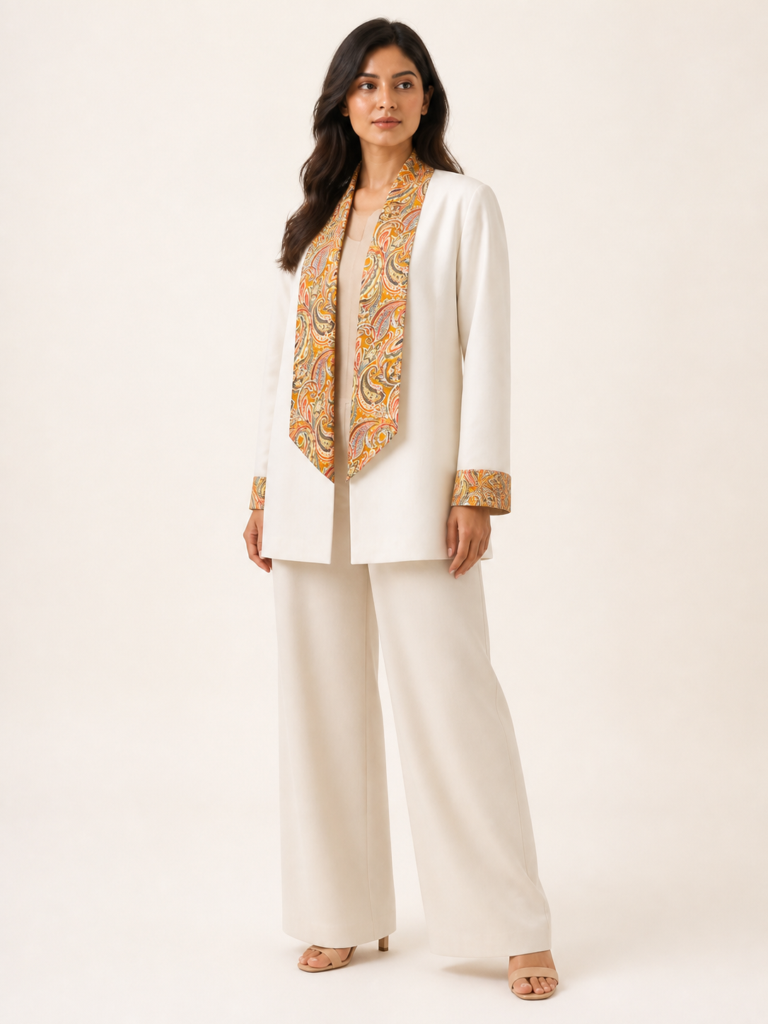 Embrace Longline Jacket - Ivory Marigold - three-quarter view