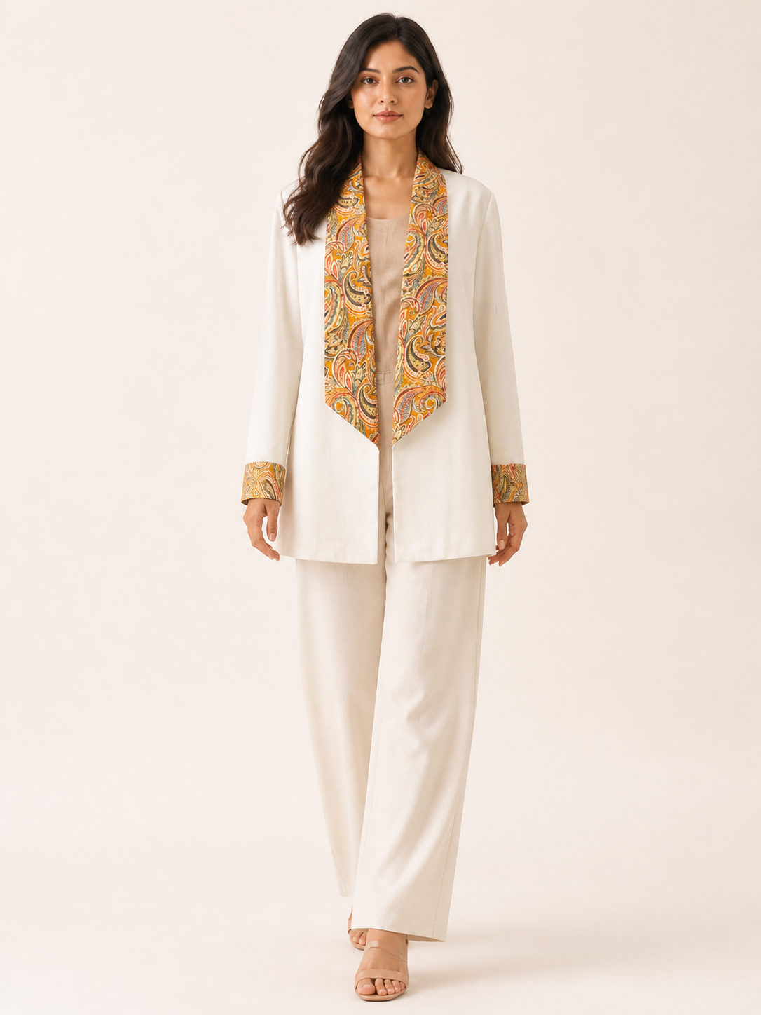 Embrace Longline Jacket - Ivory Marigold - walking view