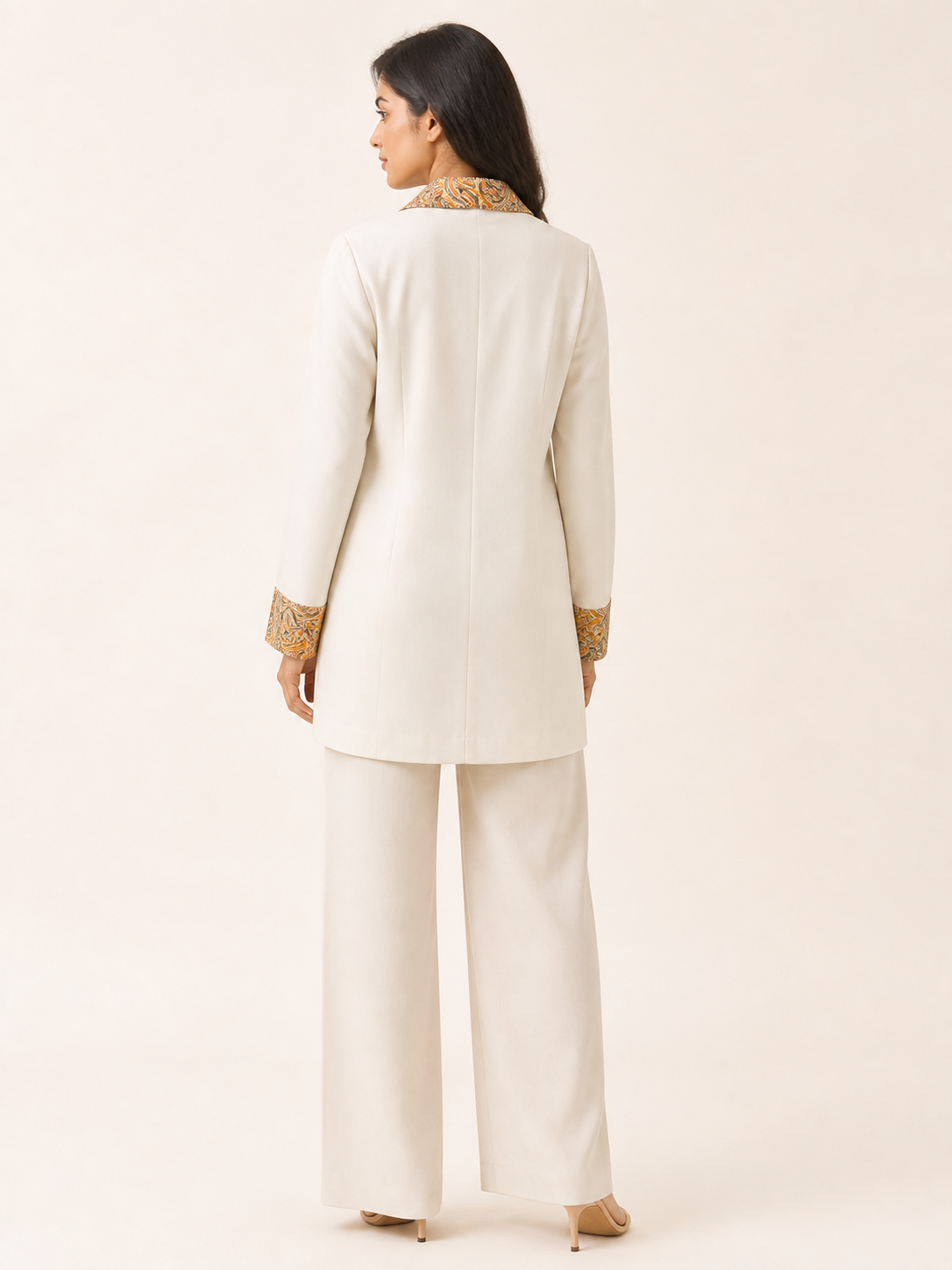 Embrace Longline Jacket - Ivory Marigold - side and back view