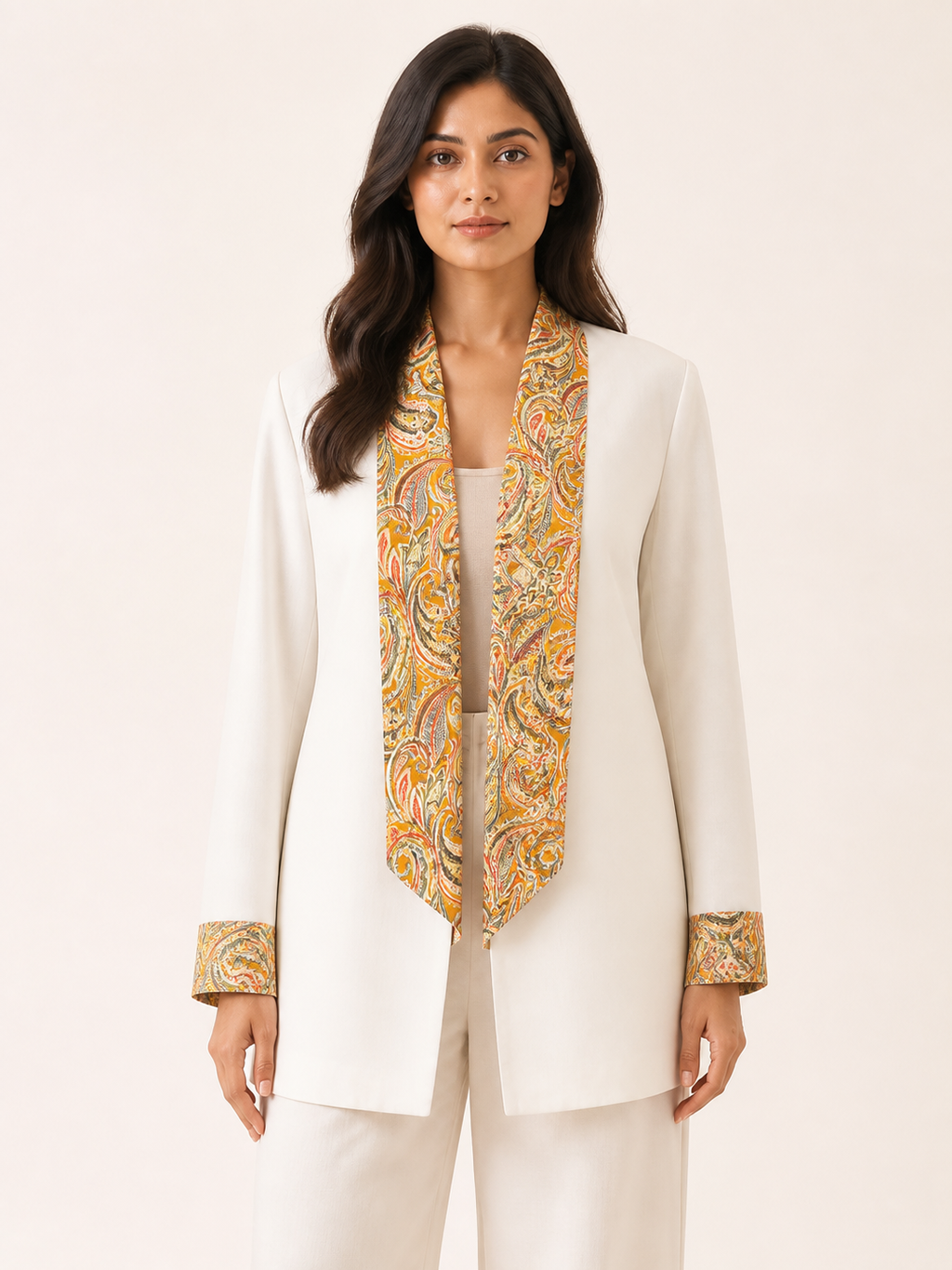 Embrace Longline Jacket - Ivory Marigold - embroidery close-up