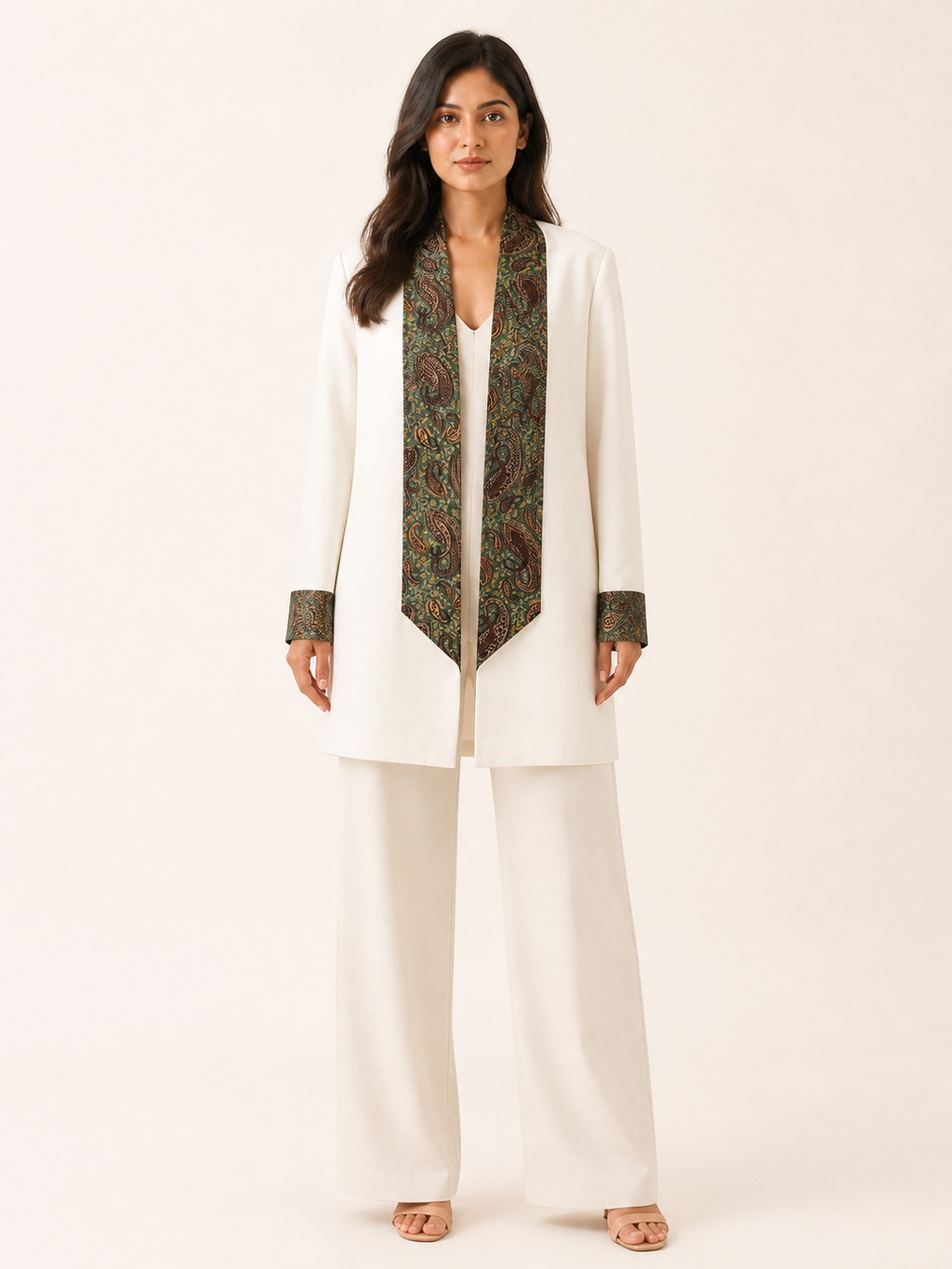 Embrace Longline Jacket - Ivory Emerald - front view