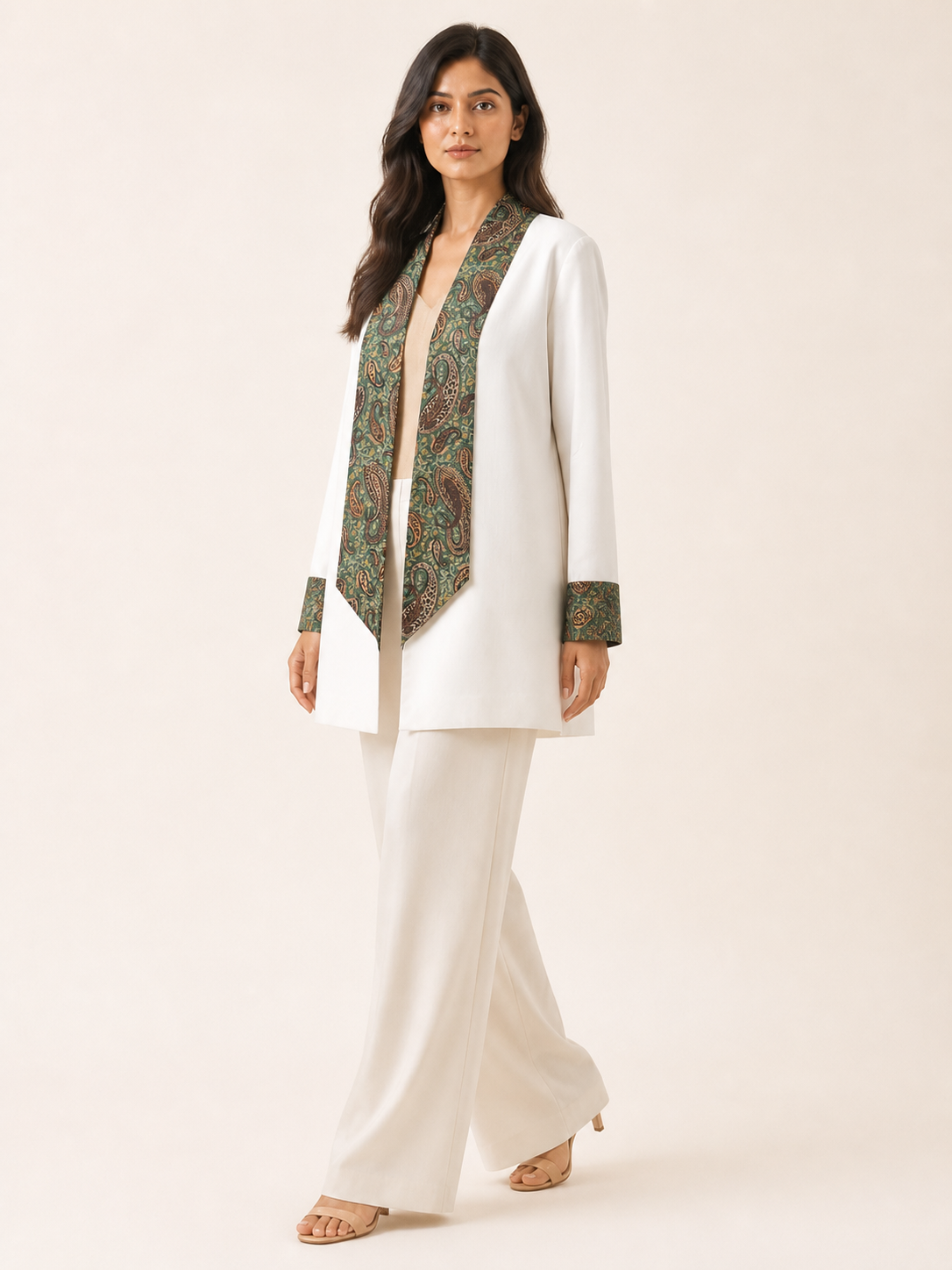 Embrace Longline Jacket - Ivory Emerald - three-quarter view