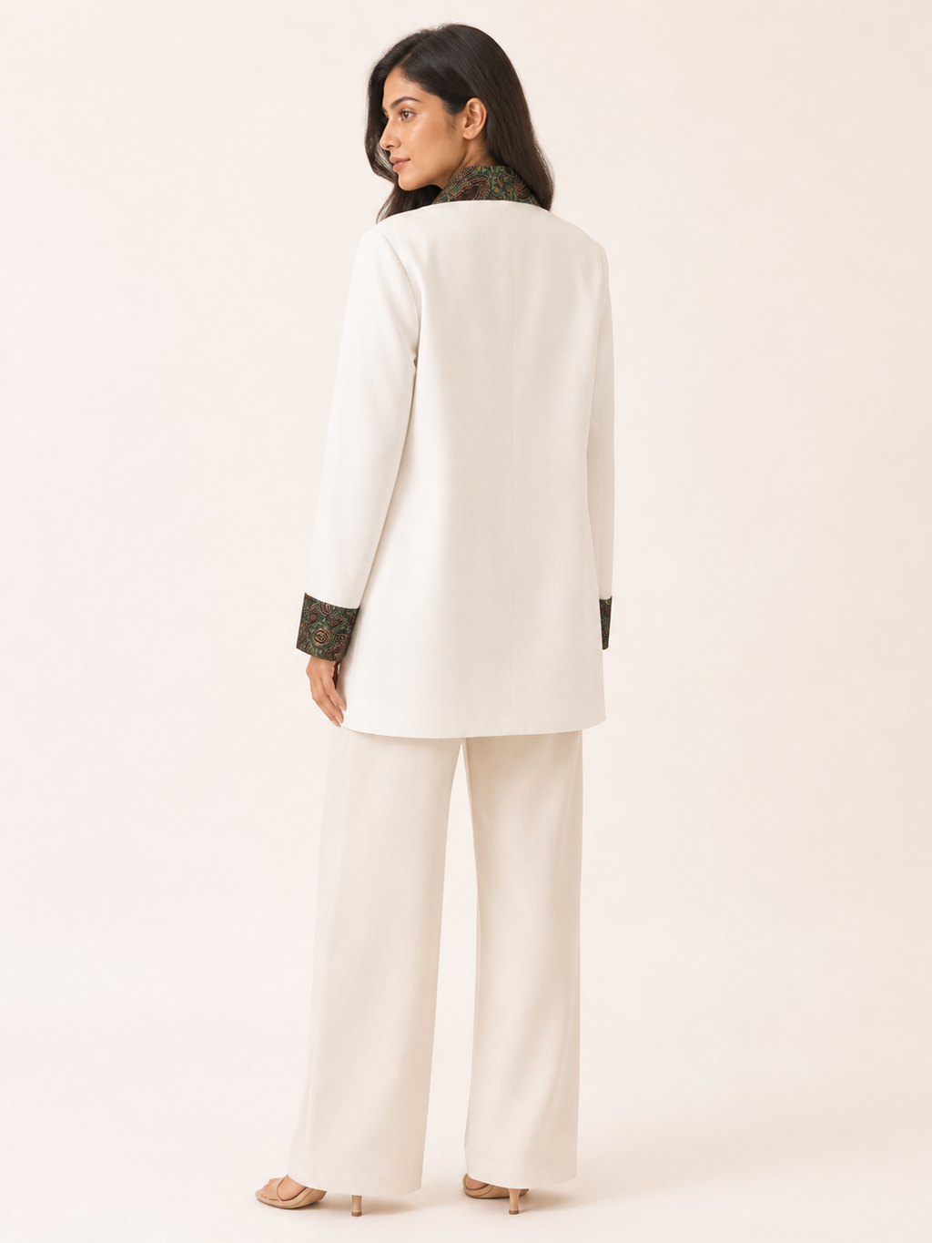 Embrace Longline Jacket - Ivory Emerald - side and back view