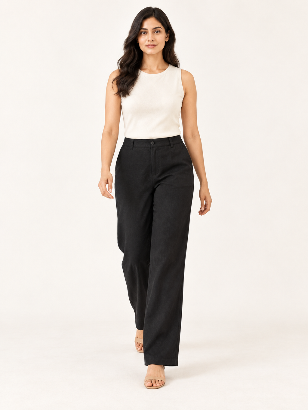 Composure Linen Blend Trousers - Black Onyx - walking view