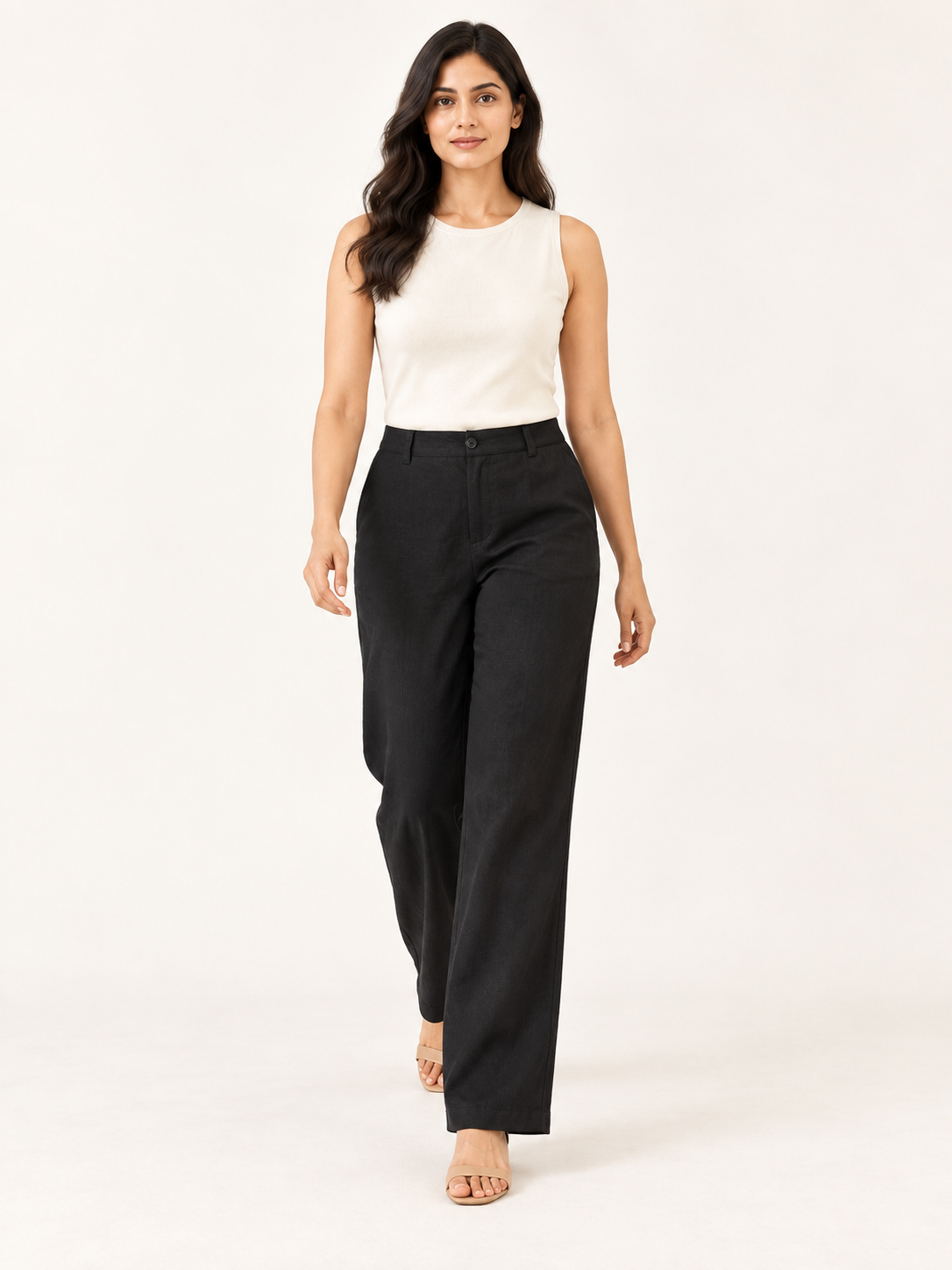 Composure Linen Blend Trousers - Black Onyx - walking view