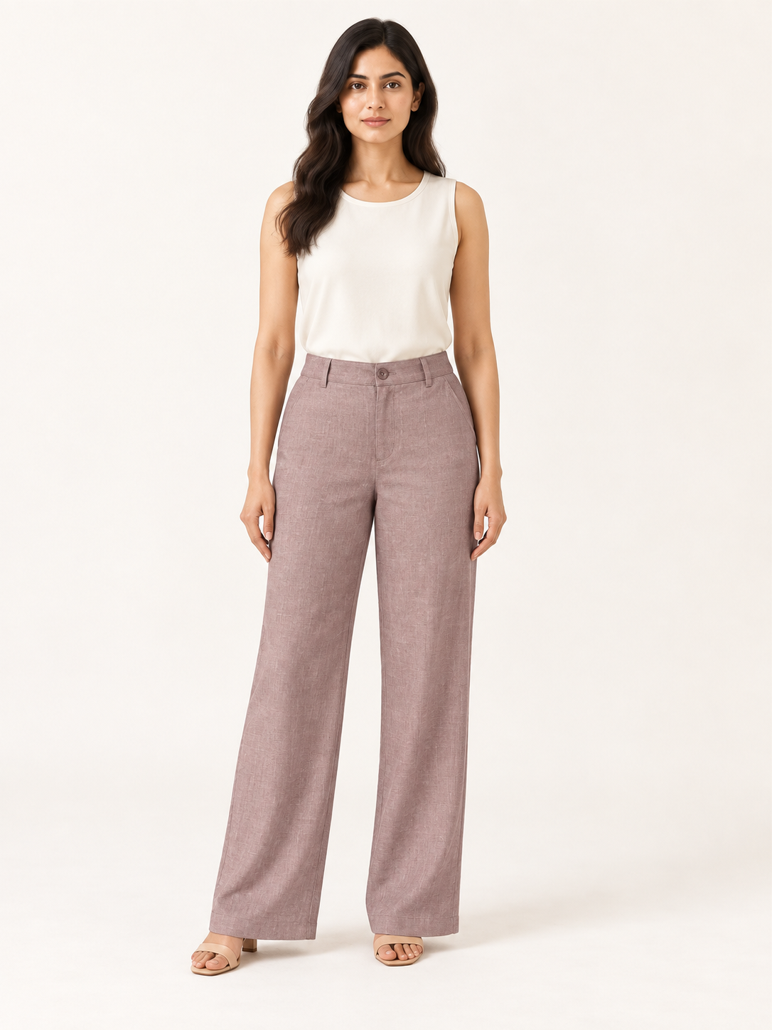 Composure Linen Blend Trousers - Dusty Blush - front view