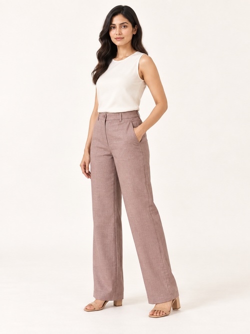 Composure Linen Blend Trousers - Dusty Blush - three-quarter view