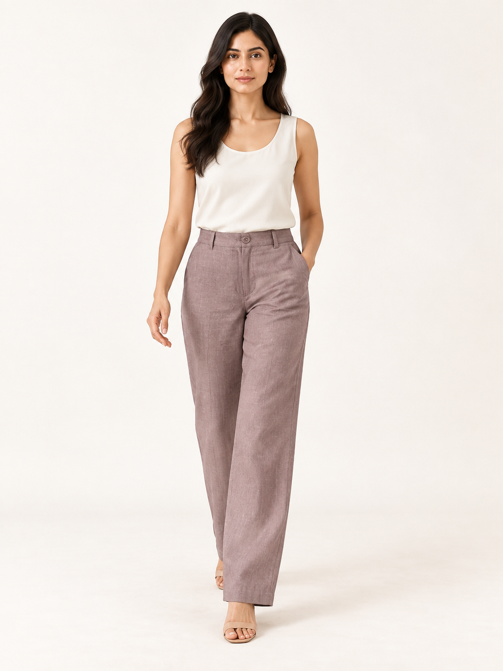 Composure Linen Blend Trousers - Dusty Blush - walking view