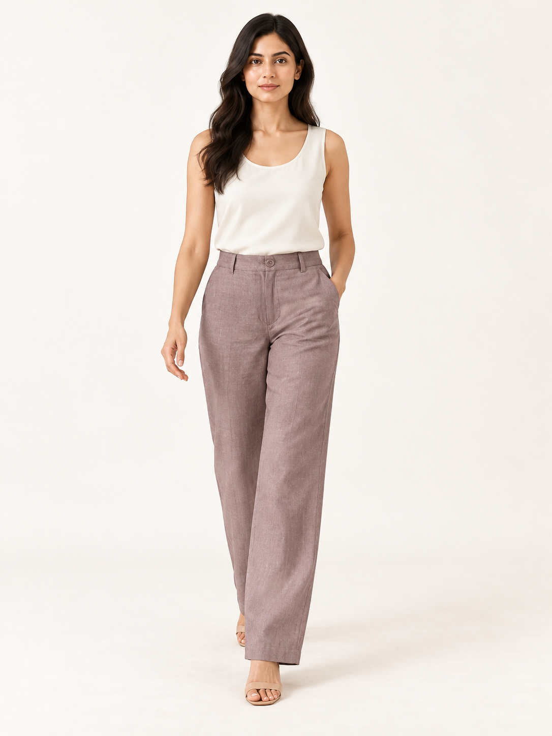 Composure Linen Blend Trousers - Dusty Blush - walking view