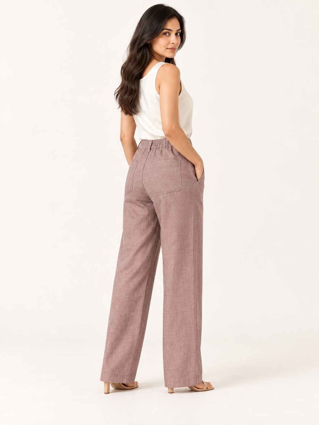 Composure Linen Blend Trousers - Dusty Blush - side and back view