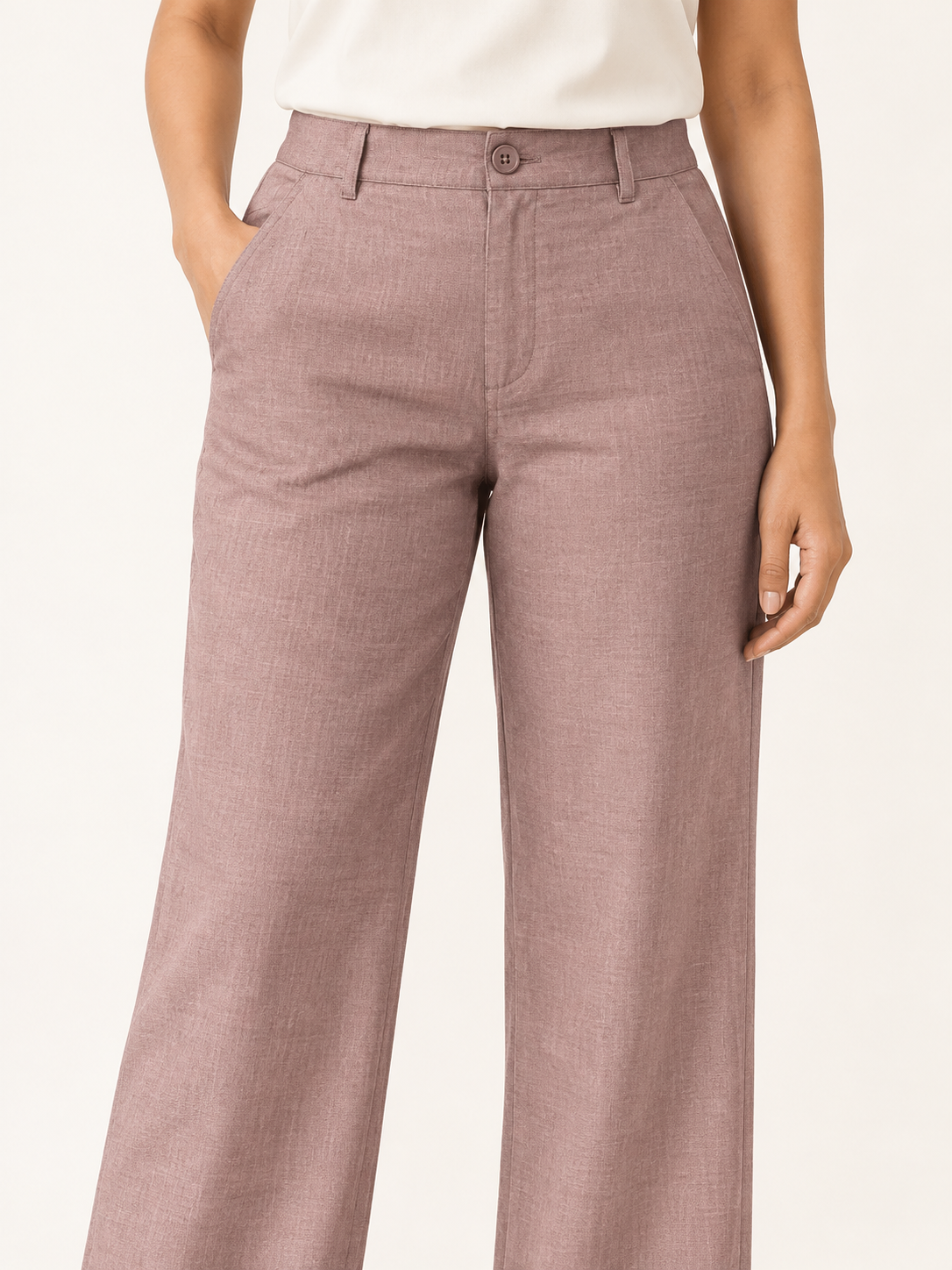 Composure Linen Blend Trousers - Dusty Blush - fabric and stitching close-up