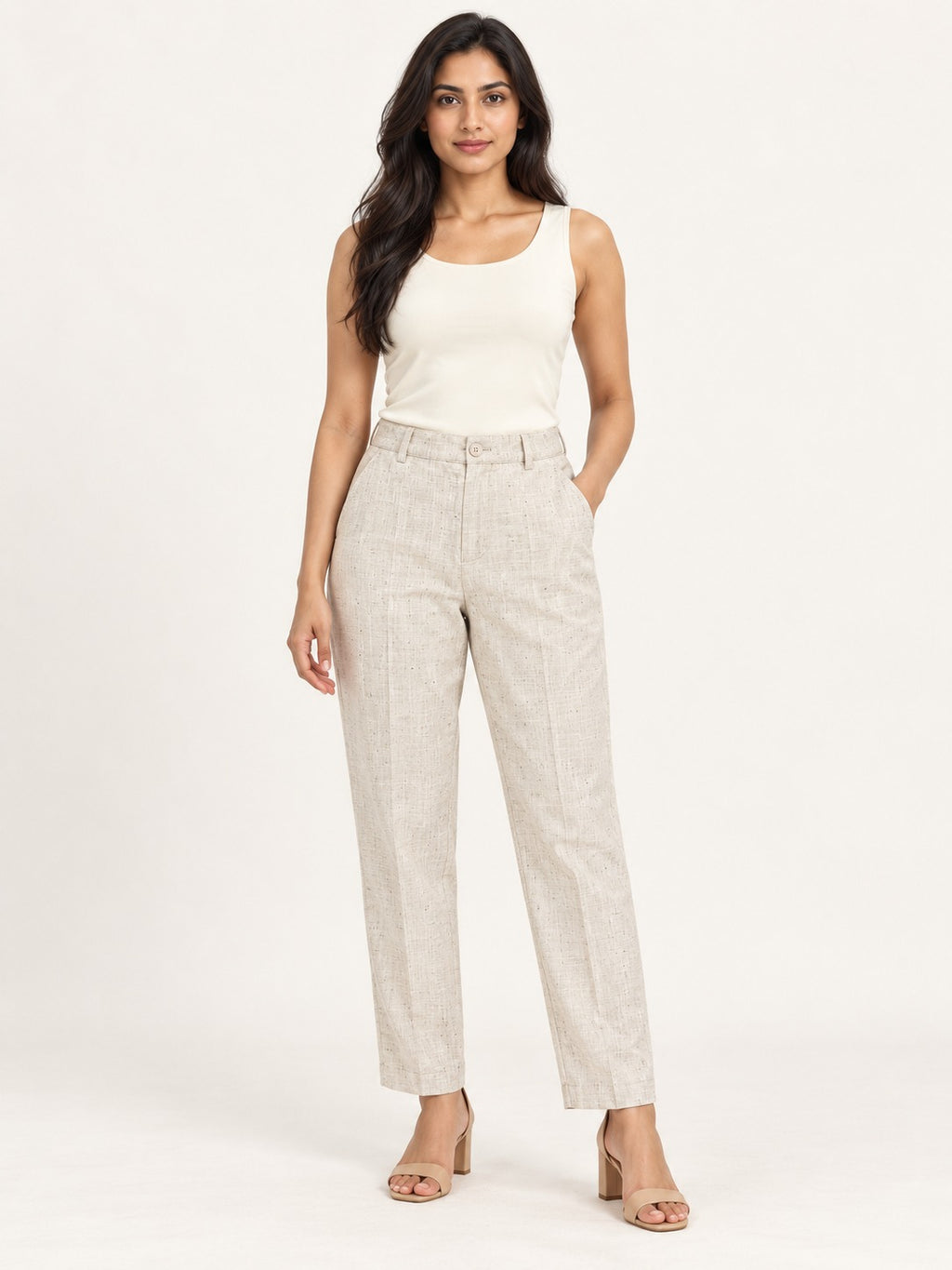 Linen Sand Tailored Trousers by RuhRaaga House - front view