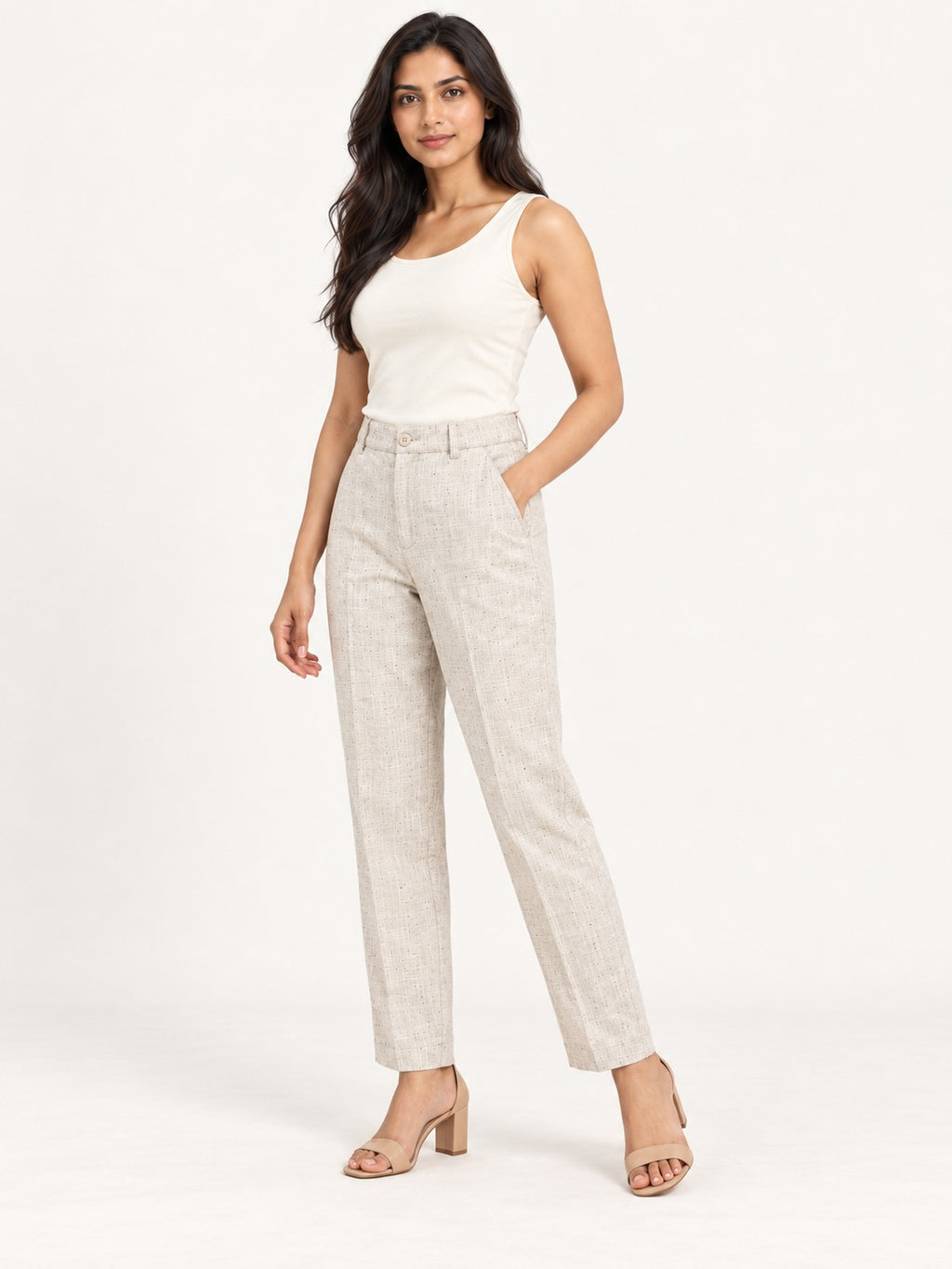 Linen Sand Tailored Trousers by RuhRaaga House - 45 degree view